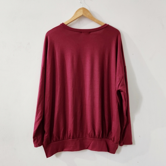 Women's Long Sleeves Graphic Sweater|Sizes Small Medium Large| Color Burgundy - Picture 2 of 8